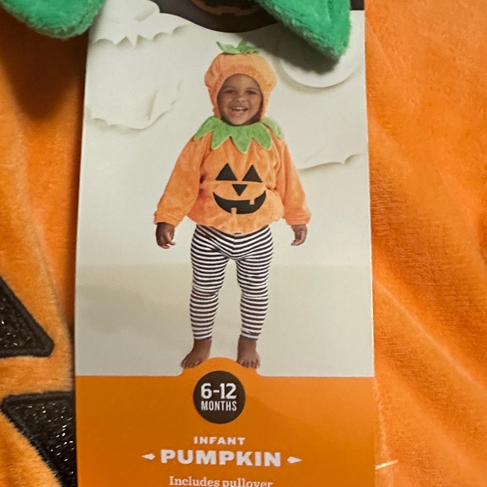 Hyde and Eek Infant Pumpkin Costume Orange and Green 6-12 Months - Picture 1 of 4